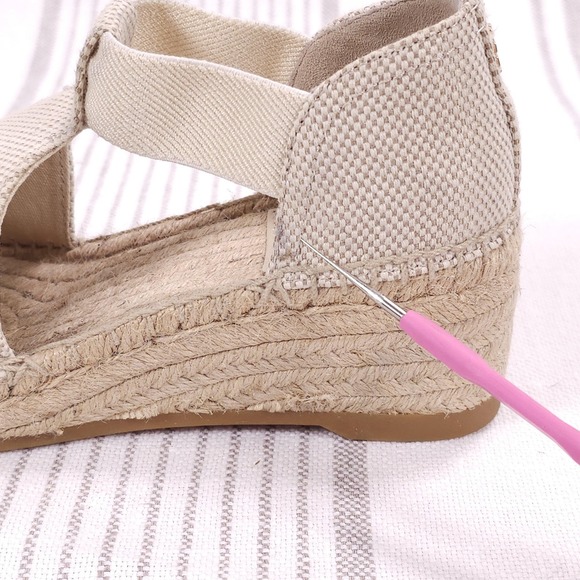 Tory Burch Shoes Womens 5.5 Catalina Wedge Beige Espadrille White Canvas Resort - Picture 12 of 14